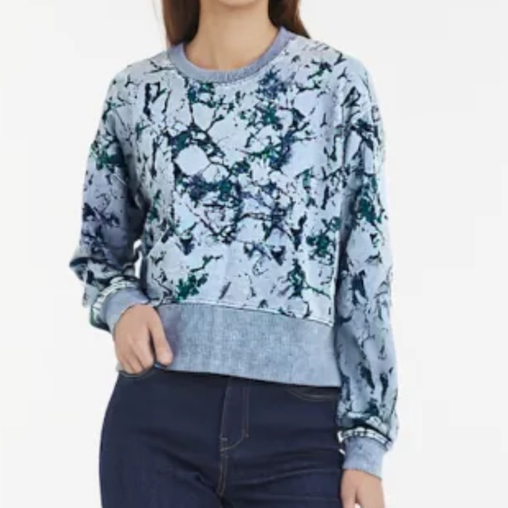 JoyLab Women's Blue Marble Print Relaxed Fit Sweatshirt - Picture 6 of 12
